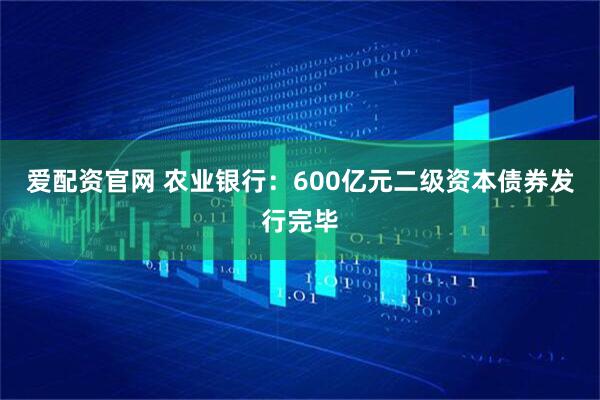 爱配资官网 农业银行：600亿元二级资本债券发行完毕